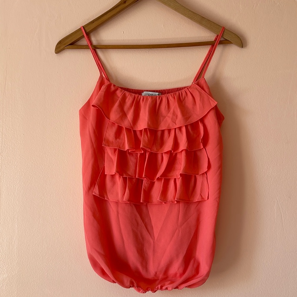 Forever 21 Coral Ruffle Spaghetti Strap Top
